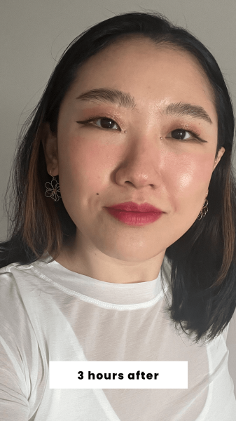Han 3 hours after applying Peripera's Ink Velvet Lip Tint